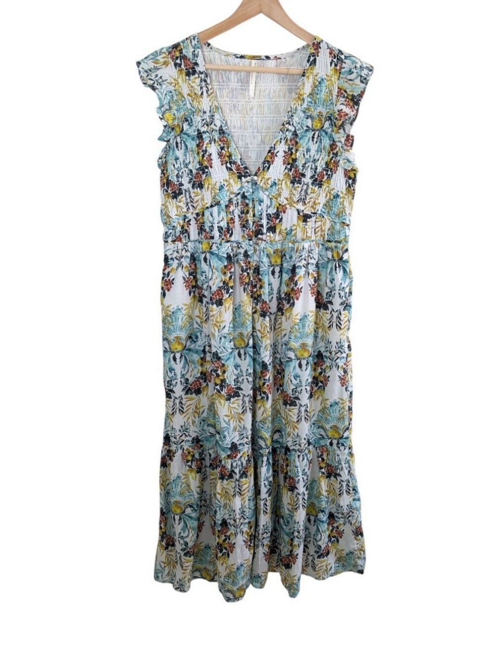 Anthropologie The Peregrine Midi Dress Chartreuse Floral Large